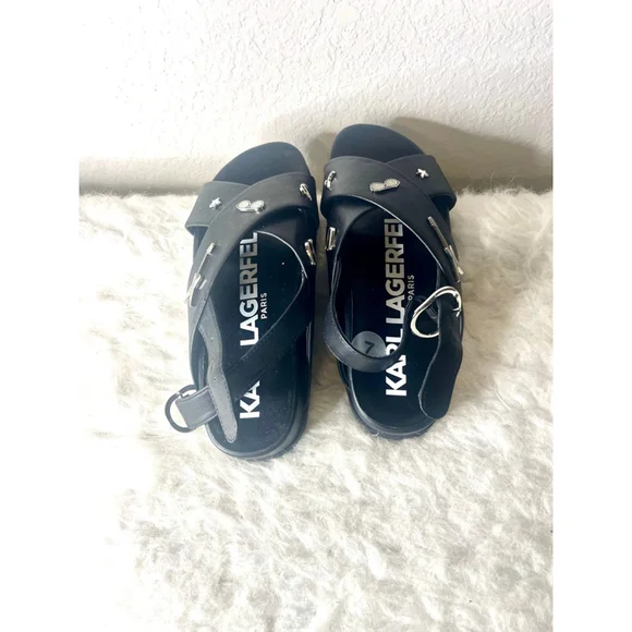 Karl Lagerfeld Paris Tilda Criss Cross Black Platform Sandals Women Size 7 - Picture 3 of 9